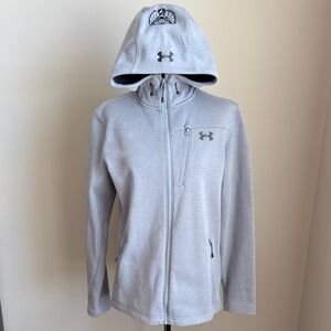 Under Armour Cold Gear Light Gray Hooded Zip up Jacket sz S w/Jager logo